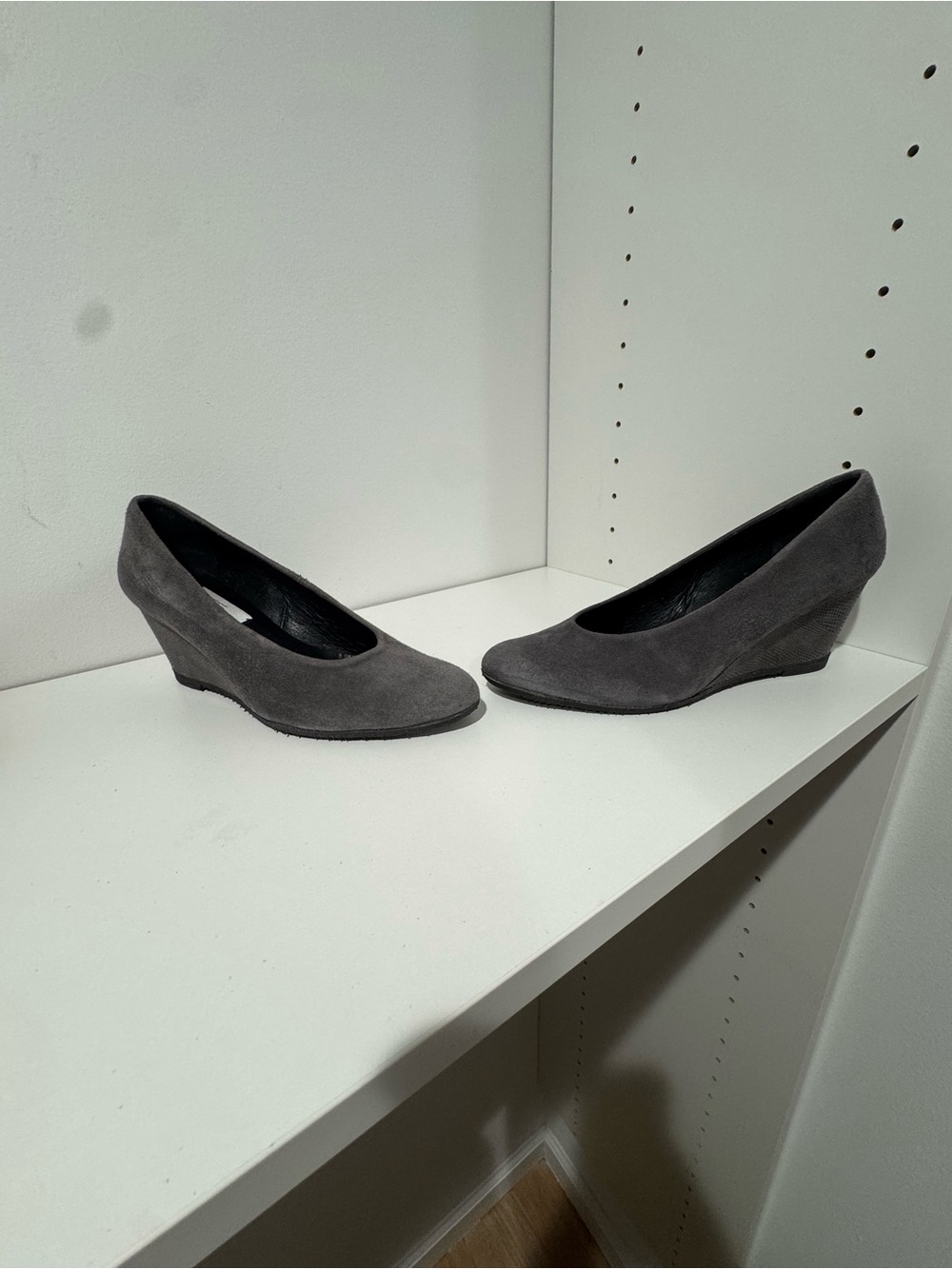 Women's Gray Genuine Suede Low Wedge Pumps